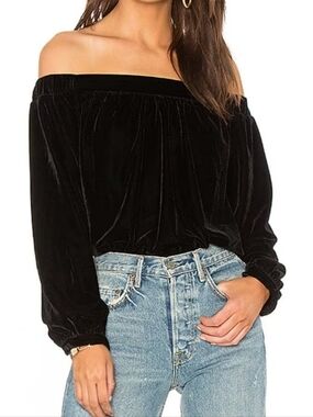L'Academie Burgundy Off The Shoulder Velvet Top Revolve